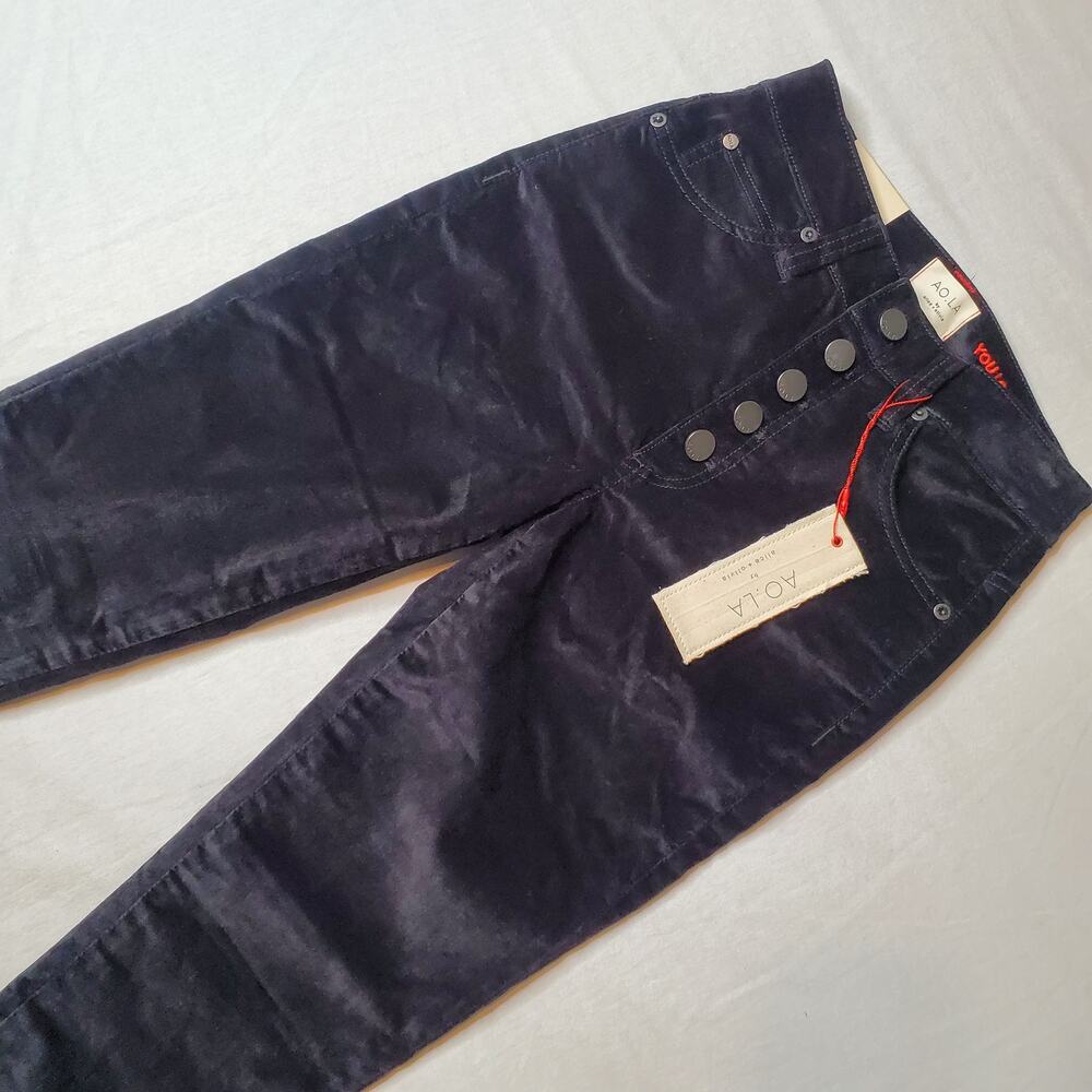 Alice+Olivia Women's 24 NWT High Rise Velvet Skinny Jeans Exposed Buttons Black